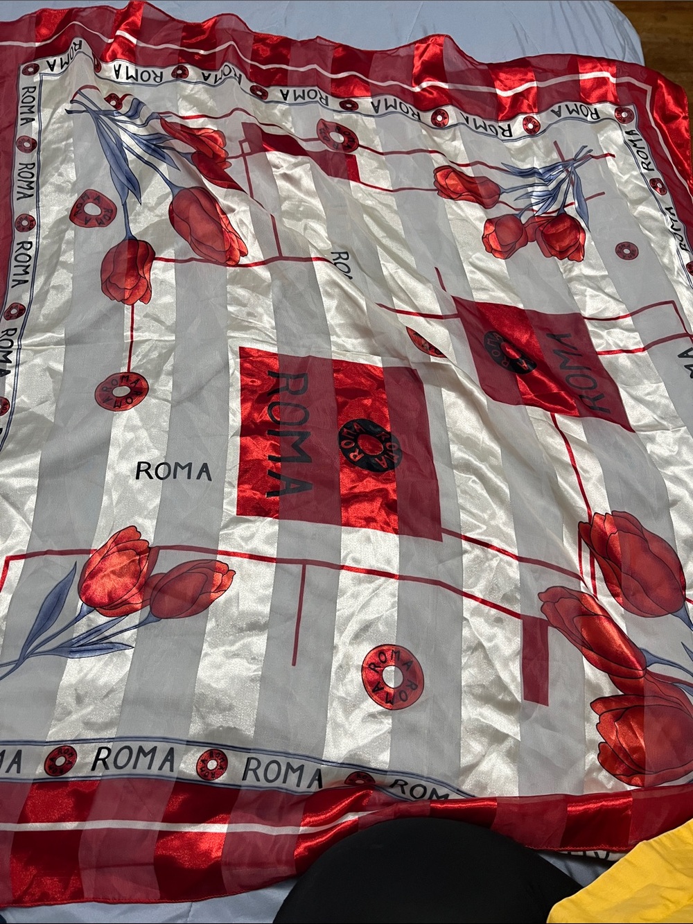 Roma Red and White Floral Silk Scarf